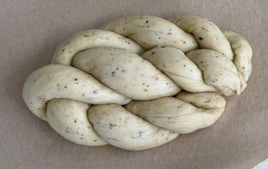 Everything bagel challah dough, braided